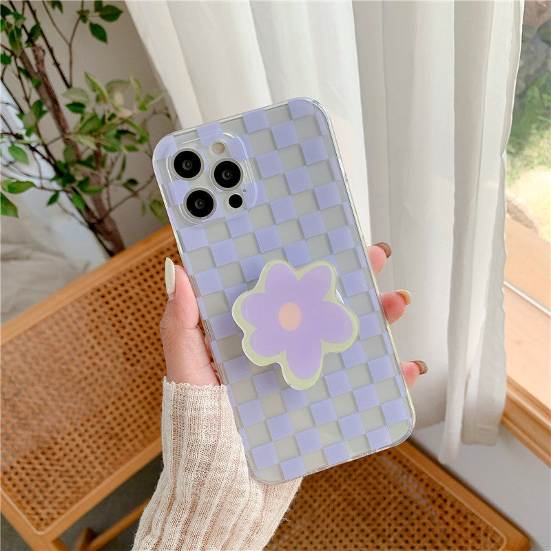 Simple Checkered Flower Stand Phone Case