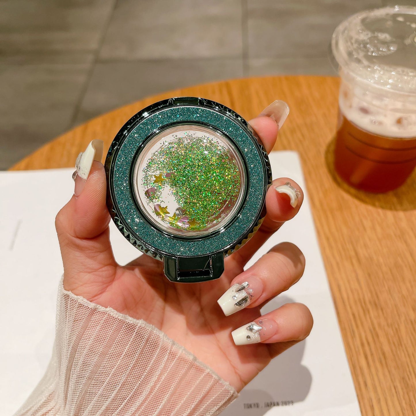 Creative Quicksand Back Sticker Fastened Ring Mobile Phone Holder