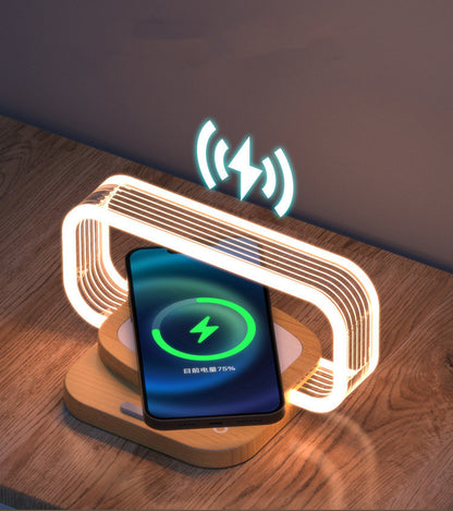 Wooden Mobile Phone Wireless Charger Small Night Lamp