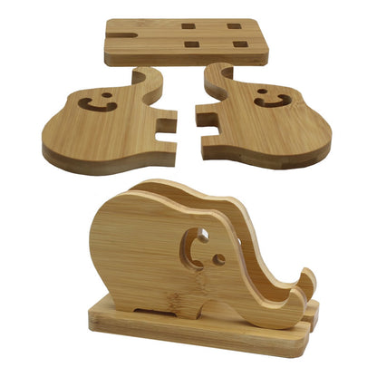 Bamboo Wood Desktop Tablet Portable Baby Elephant Mobile Phone Holder