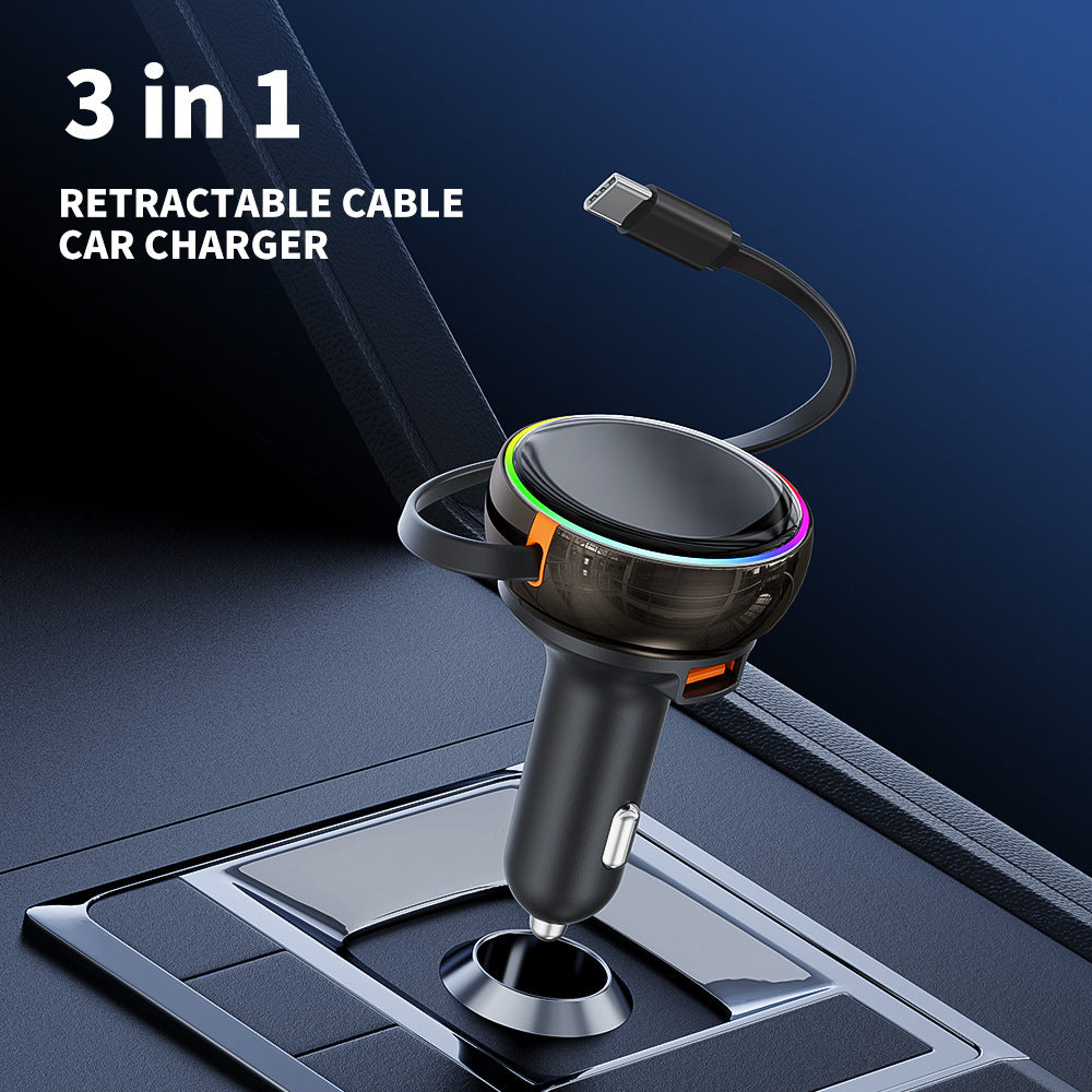 Three-in-one Flexible Wire Car PD45W Fast Charge Cigarette Lighter