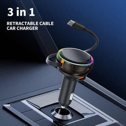 Three-in-one Flexible Wire Car PD45W Fast Charge Cigarette Lighter