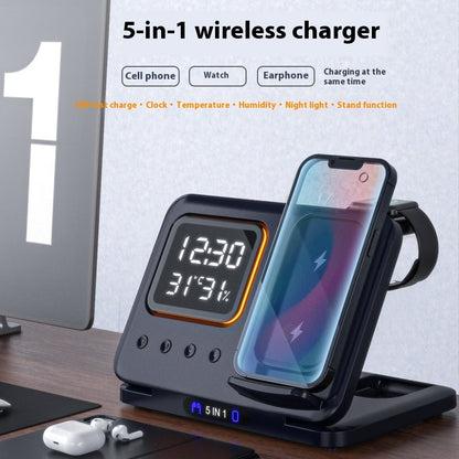 15W Wireless Chargers Stand 5 In1 LED Digital Fast Charging