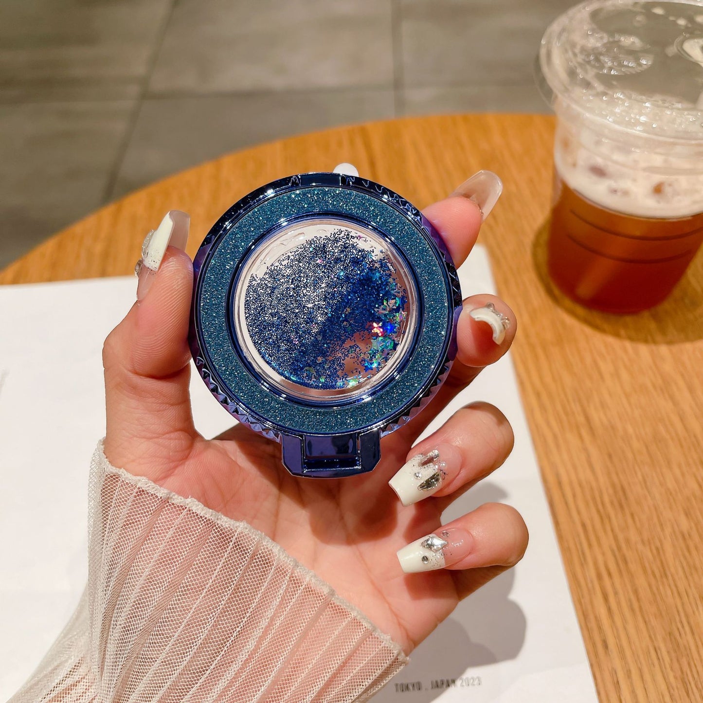 Creative Quicksand Back Sticker Fastened Ring Mobile Phone Holder