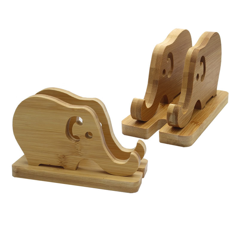 Bamboo Wood Desktop Tablet Portable Baby Elephant Mobile Phone Holder