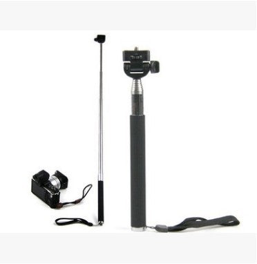 Stainless Steel 7 Section Telescopic Tube Black Selfie Stick Bluetooth
