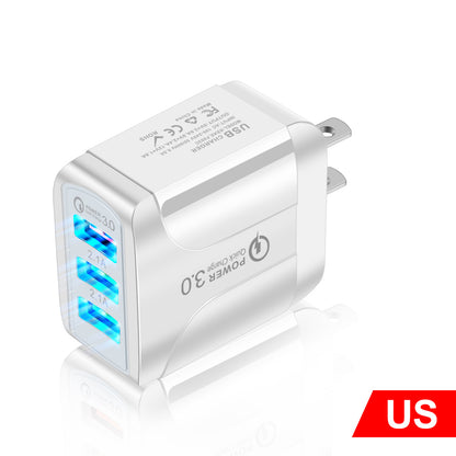 3usb mobile phone charger with blue LED