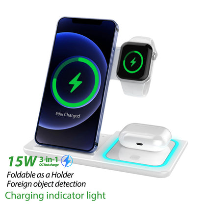 Three in one Mobile Phone Watch Headset Wireless Charger Folding Stand