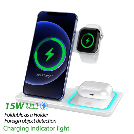 Three in one Mobile Phone Watch Headset Wireless Charger Folding Stand