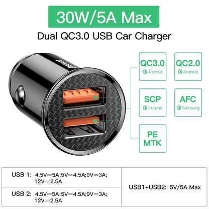 30W USB Car Charger Quick Charge USB Fast Charging