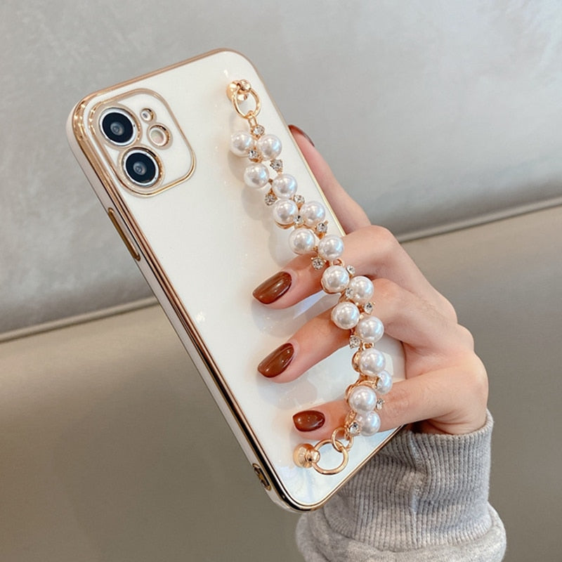 6D Plating Pearl Chain Phone Case