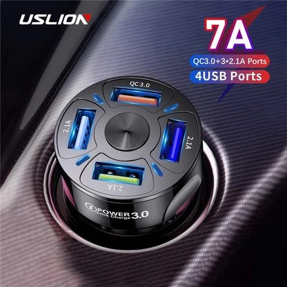 USLION 4 Ports USB Car Charge 48W Quick 7A