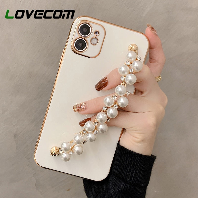 6D Plating Pearl Chain Phone Case