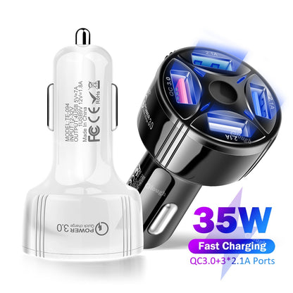 4 Ports USB Car Charger Quick Charge Fast Charging