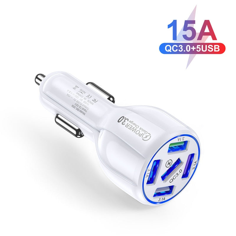 15A 5 Ports USB Car Charge Quick Mini LED