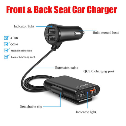 36W Quick Charge 3.0 USB Car Charger Extension