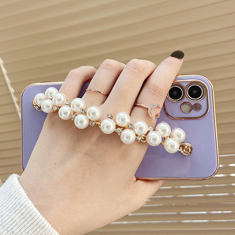 6D Plating Pearl Chain Phone Case