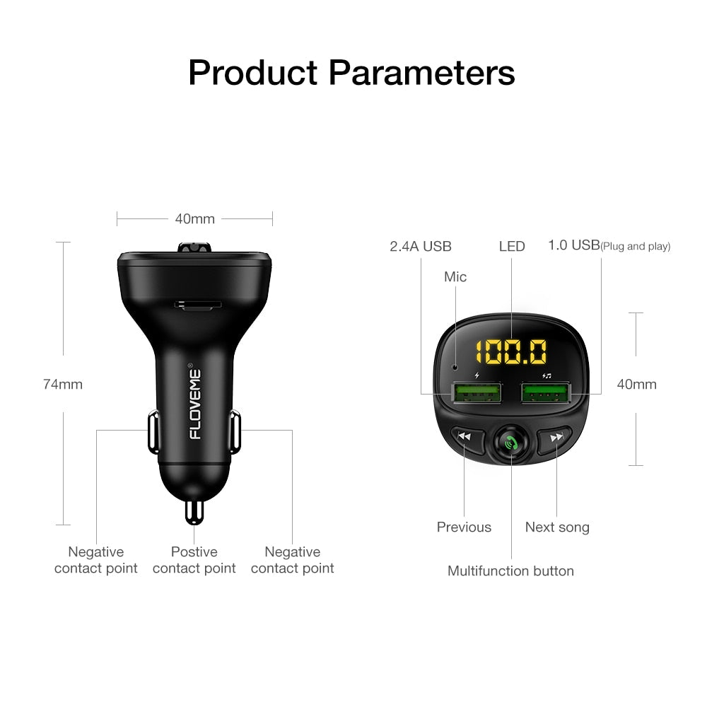 USB Car Charger For Phone Bluetooth Wireless