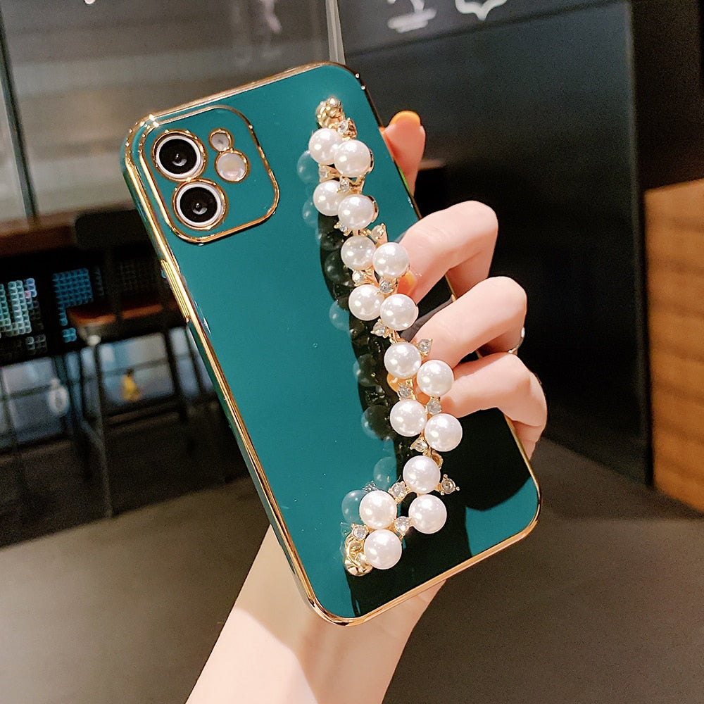 6D Plating Pearl Chain Phone Case