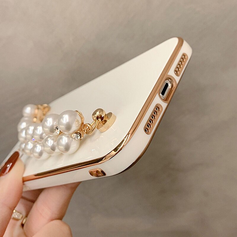 6D Plating Pearl Chain Phone Case