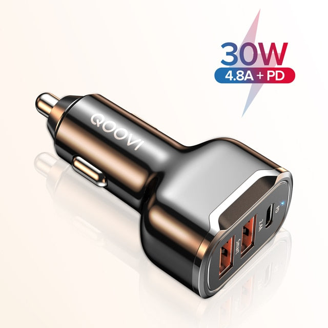 30W PD USB C Car Charger Quick Charge Phone Charger