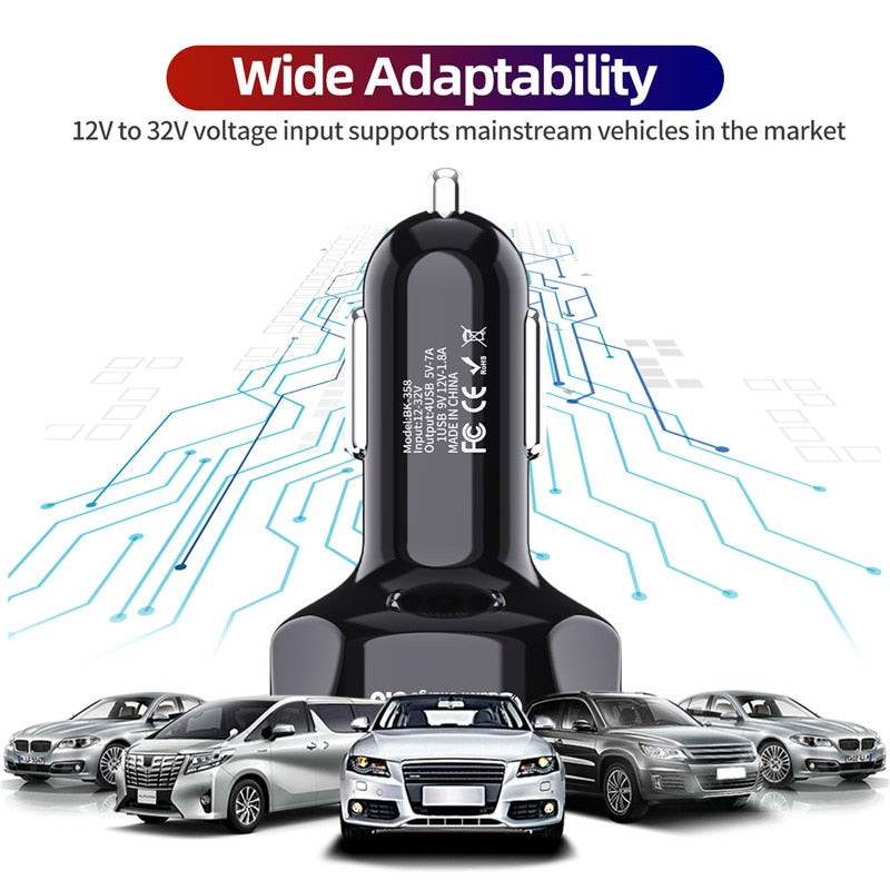 USLION 4 Ports USB Car Charge 48W Quick 7A