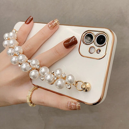 6D Plating Pearl Chain Phone Case