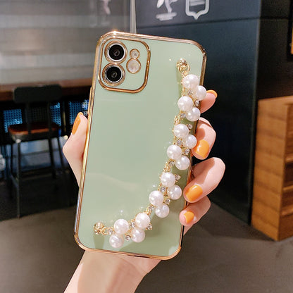 6D Plating Pearl Chain Phone Case