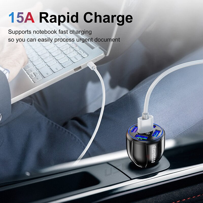 15A 5 Ports USB Car Charge Quick Mini LED