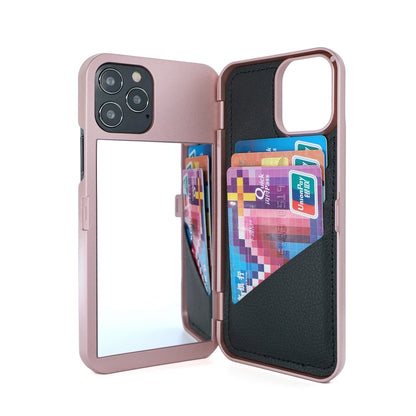 Card Slot Wallet Mirror Women Cover Flip