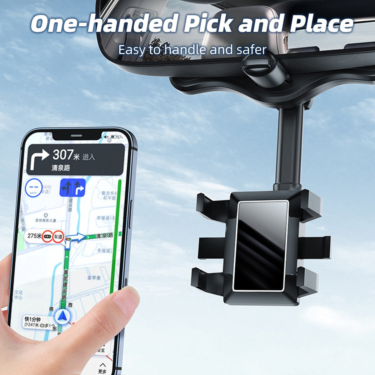 Mirror Seat Hanging Clip Bracket Cell Phone Holder for Car