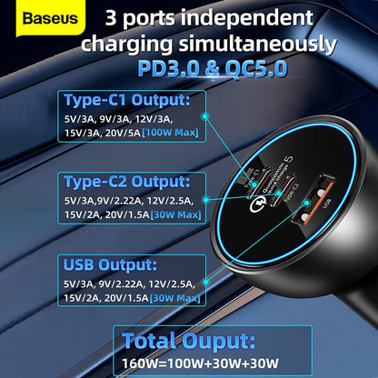 160W Car Charger Quick Charge USB C Charger