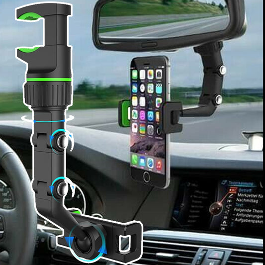 Car Phone Holder Multifunctional 360 Degree Rotatable Auto Rearview Mirror