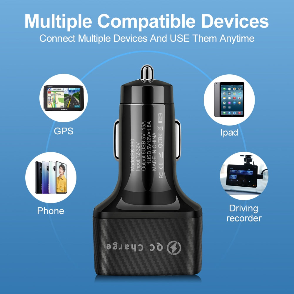 6 USB Car Charger 75W Fast Charging Phone Adapter