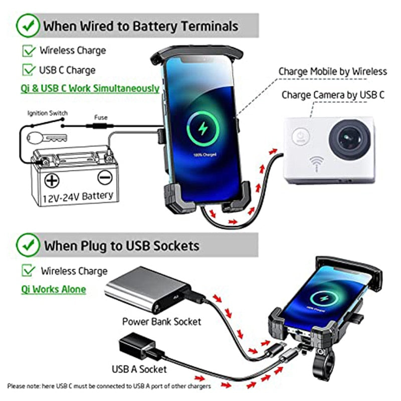 Motorcycle Phone Holder 15W Wireless Charger