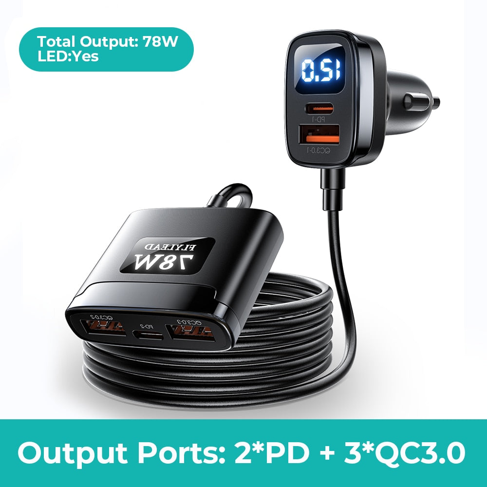 5 Ports 72W Multi Car Charger Adapter USB Type C