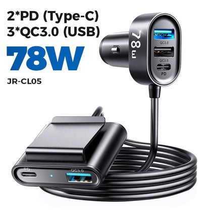 78W 5-in-1 Car Charger Fast USB C Car Charger