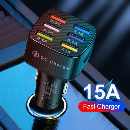 6 USB Car Charger 75W Fast Charging Phone Adapter
