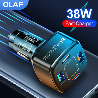 38W Car Charger Fast Charging Type C Multiple Ports