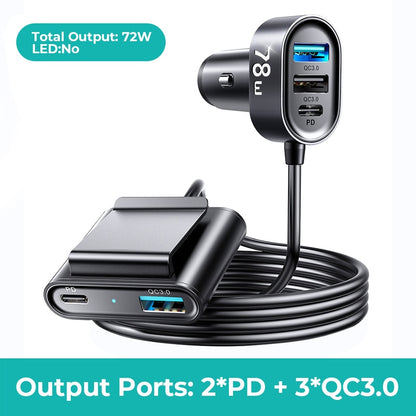 5 Ports 72W Multi Car Charger Adapter USB Type C