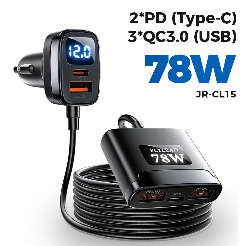 78W 5-in-1 Car Charger Fast USB C Car Charger