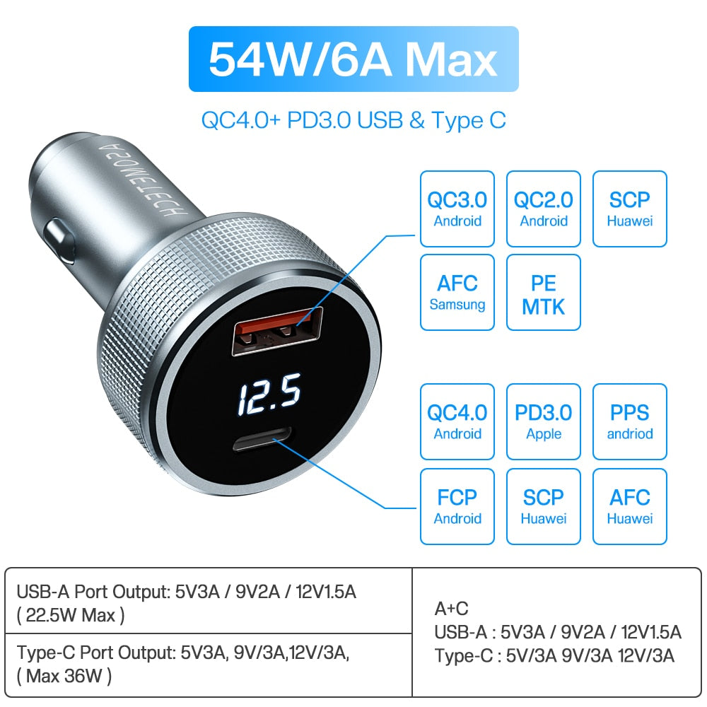 54W USB Car Charger Quick Charge 3.0 Fast Charging