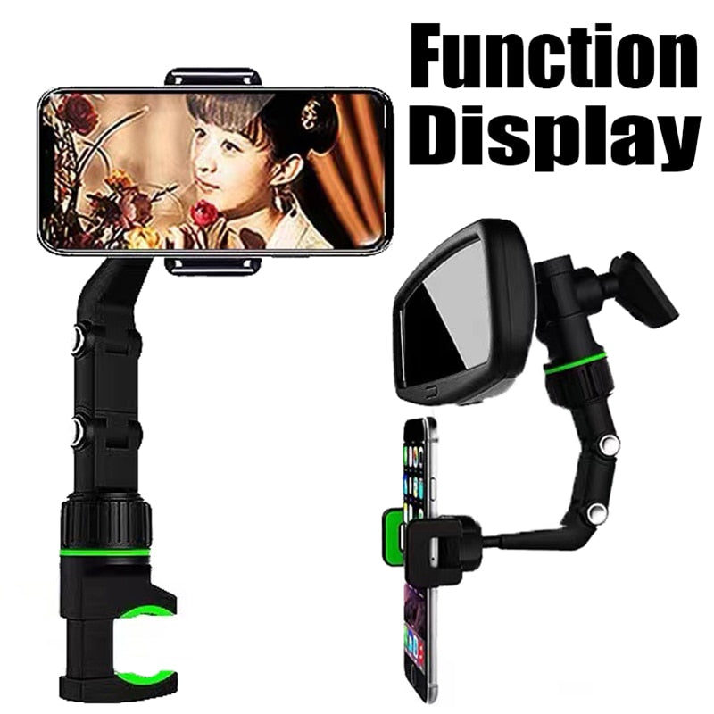 Car Phone Holder Multifunctional 360 Degree Rotatable Auto Rearview Mirror