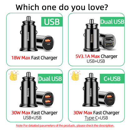 USB Car Charger Quick Charge Type C