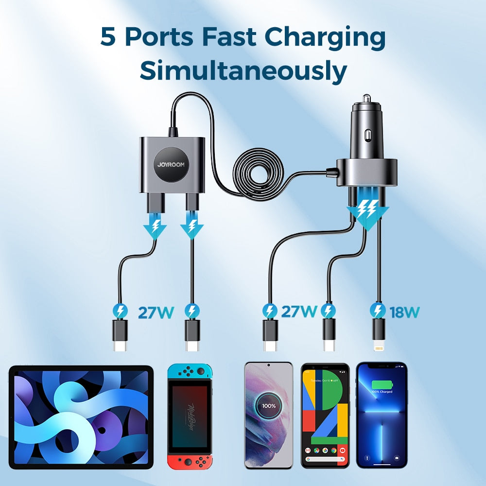 5 Ports 72W Multi Car Charger Adapter USB Type C