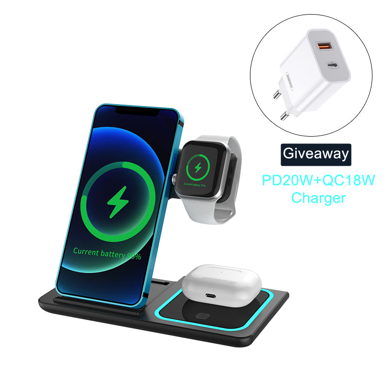 Three in one Mobile Phone Watch Headset Wireless Charger Folding Stand