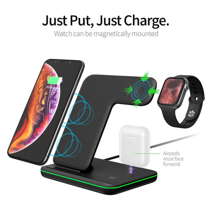 Vertical Three in one Wireless Mobile Phone Watch Charger