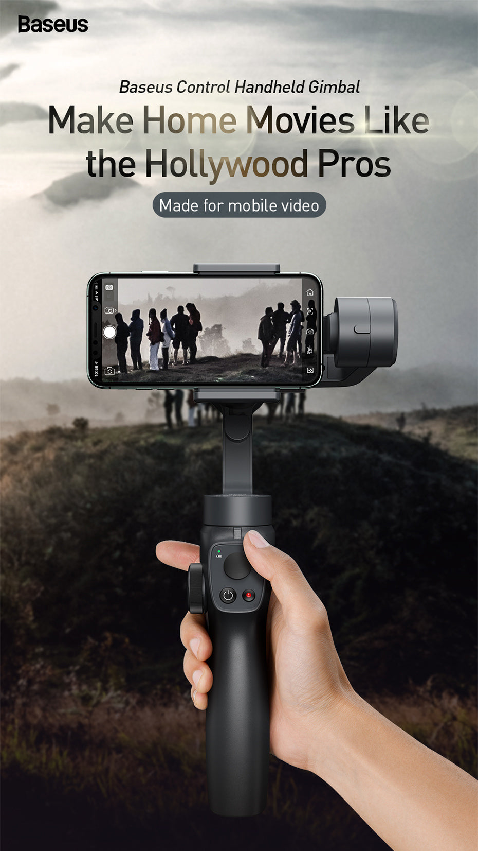 Bluetooth Handheld Gimbal Stabilizer Mobile Phone Selfie Stick Holder Adjustable Modes
