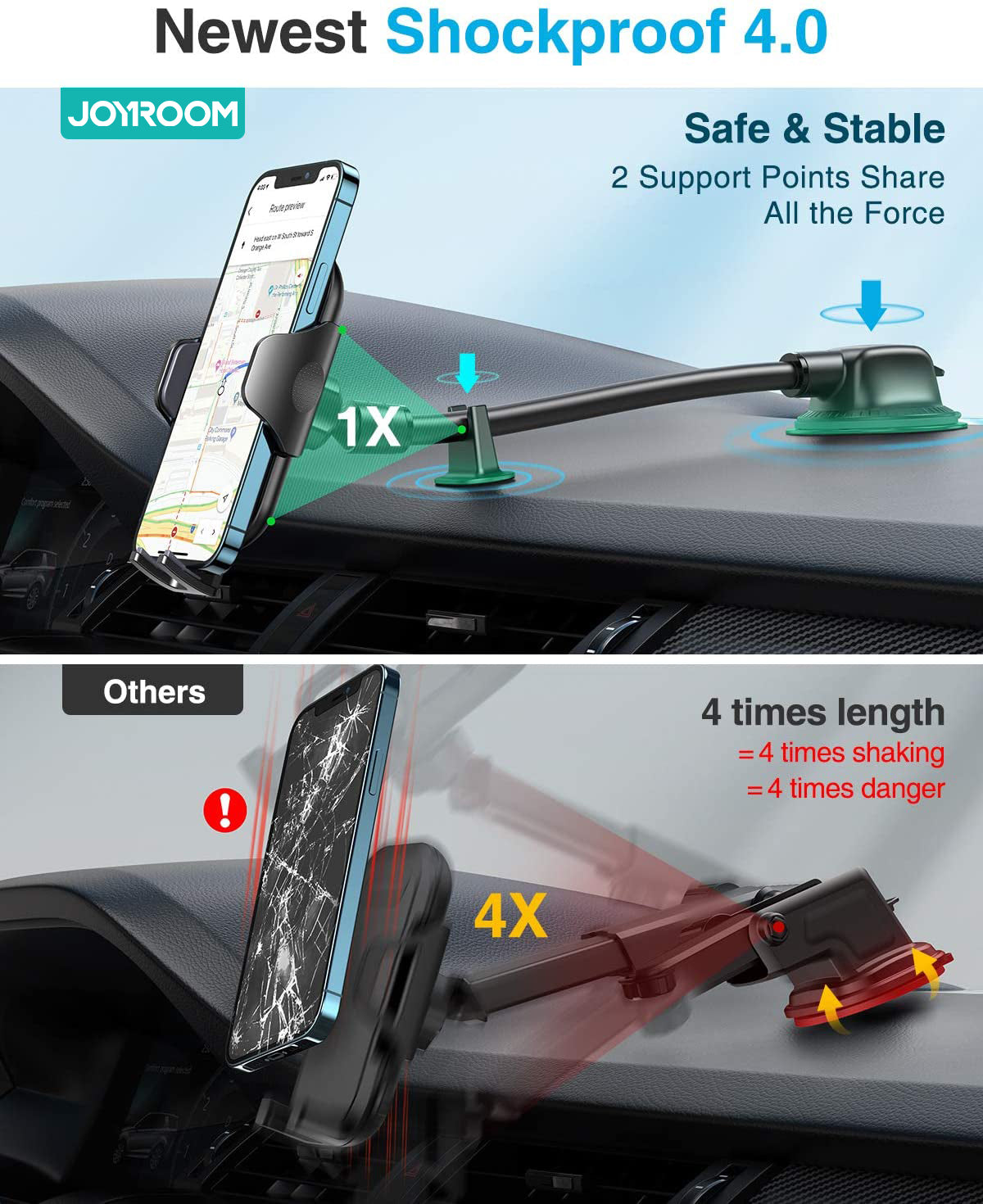 Dashboard Phone Holder for Car  Widest View 9in Flexible Long Arm