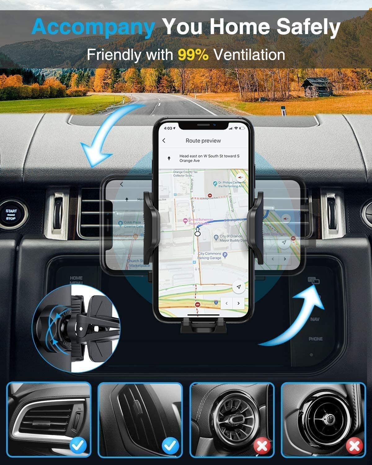 Dashboard Phone Holder for Car  Widest View 9in Flexible Long Arm